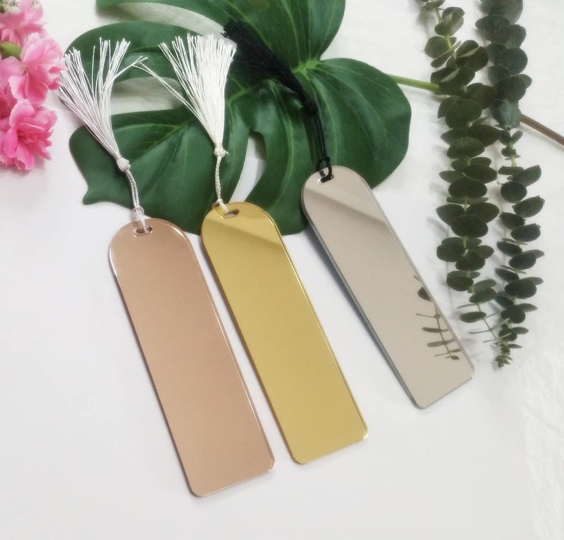 MEYA 10pcs Acrylic Mirrored Bookmark Banks Mirror Planner BookmarksAcrylic Blank Bookmark with Mini Bookmark Tassels for DIY Projects and Present Tags Gold Mirror - Image 2