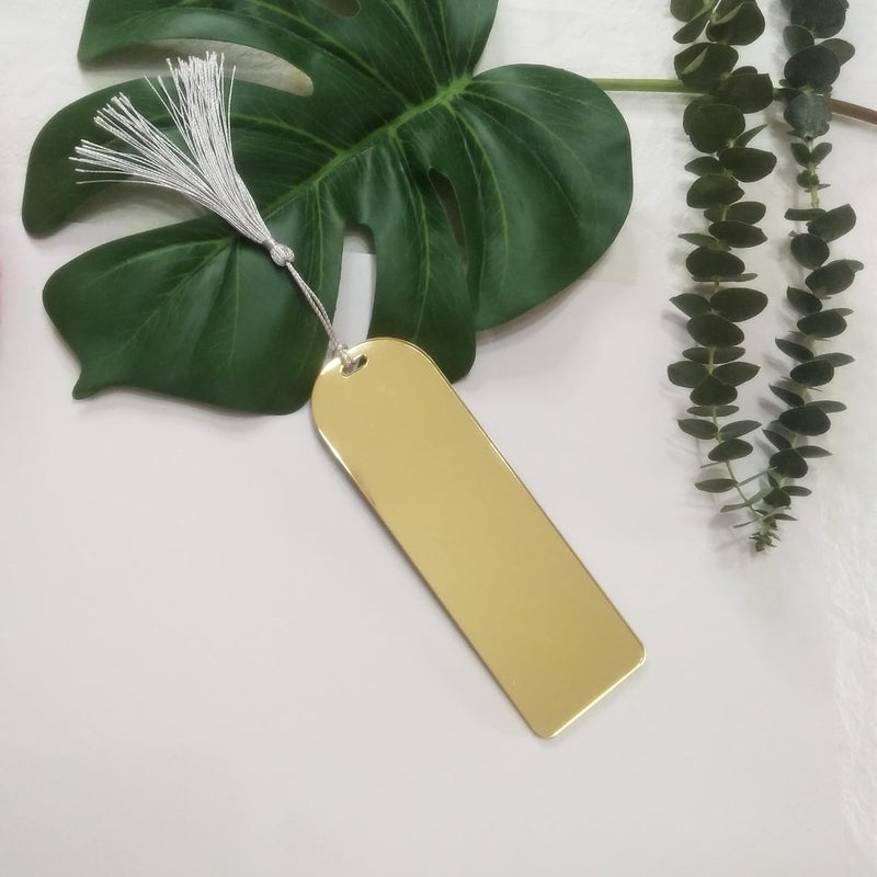 MEYA 10pcs Acrylic Mirrored Bookmark Banks Mirror Planner BookmarksAcrylic Blank Bookmark with Mini Bookmark Tassels for DIY Projects and Present Tags Gold Mirror - Image 1