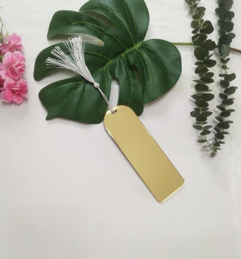 MEYA 10pcs Acrylic Mirrored Bookmark Banks Mirror Planner BookmarksAcrylic Blank Bookmark with Mini Bookmark Tassels for DIY Projects and Present Tags Gold Mirror - Image 3