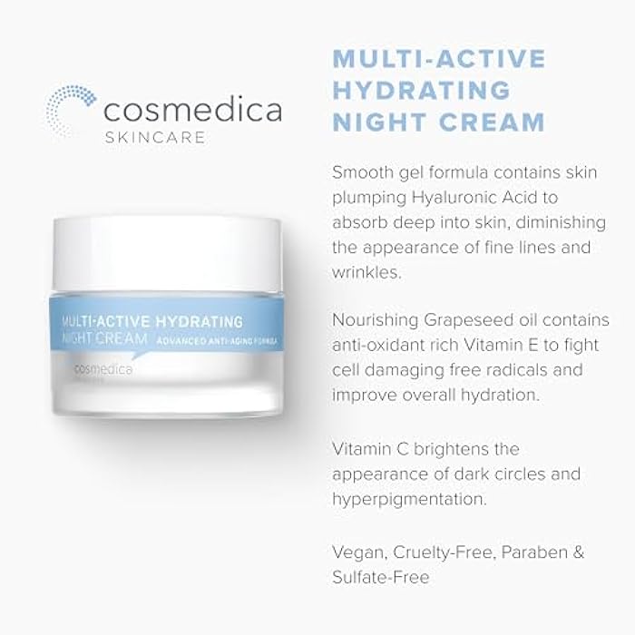 Cosmedica Skincare Multi-Active Hydrating Night Cream - Revitalizing Overnight Moisturizer & Anti-Aging Cream for Face and Neck with Hyaluronic Acid, Organic Shea, Glycolic Acid and Vitamin E 2 oz - Image 5