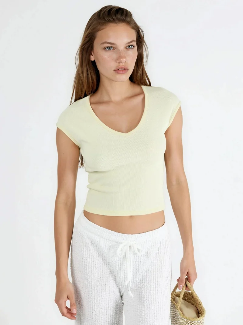 Busem BUSEM Women's V-Neck Ribbed Blouse