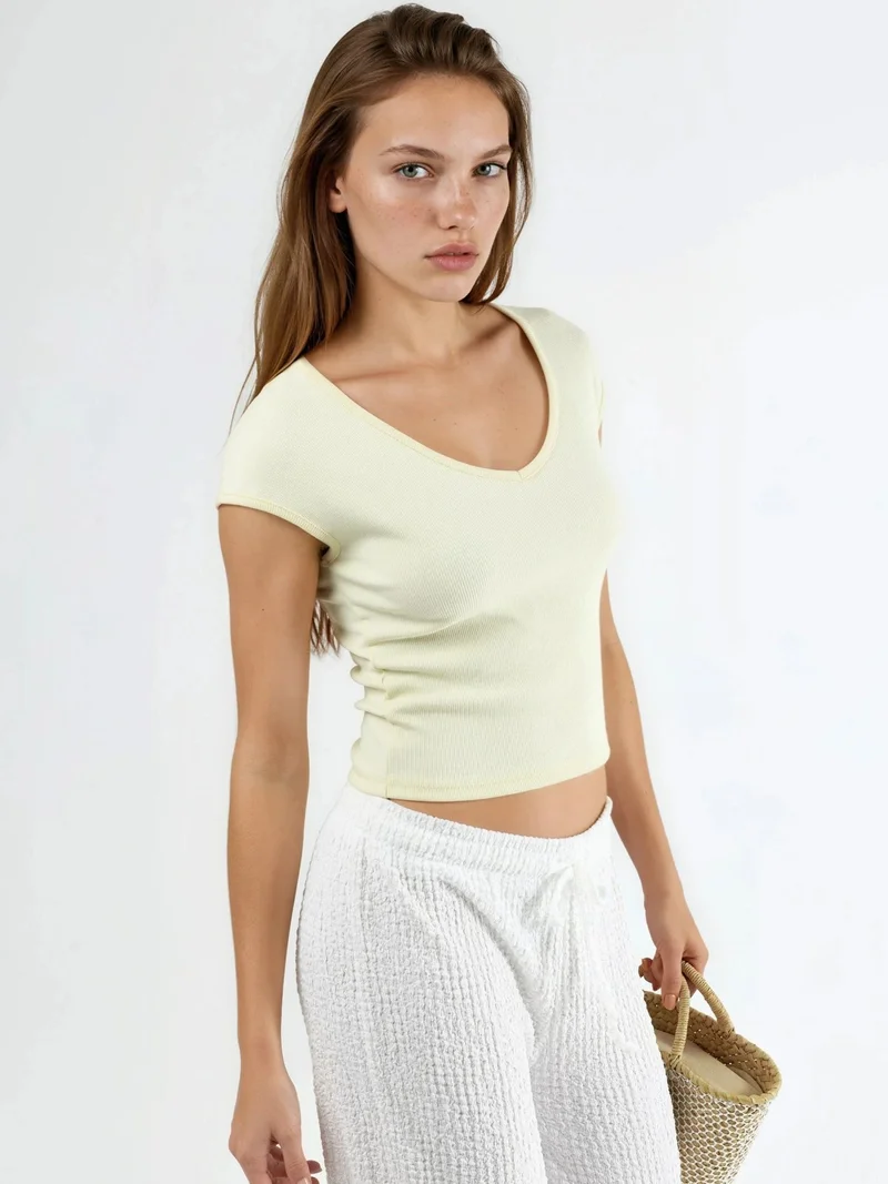 Busem BUSEM Women's V-Neck Ribbed Blouse