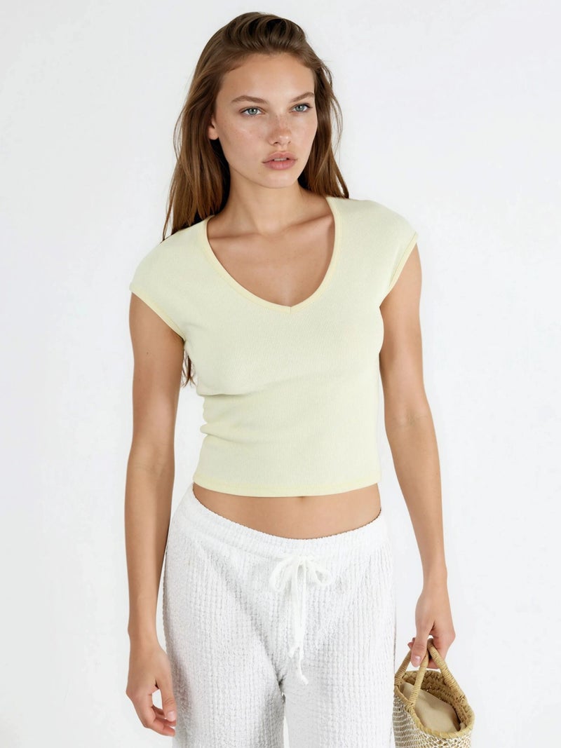 BUSEM V-Neck Ribbed Blouse - Image 1