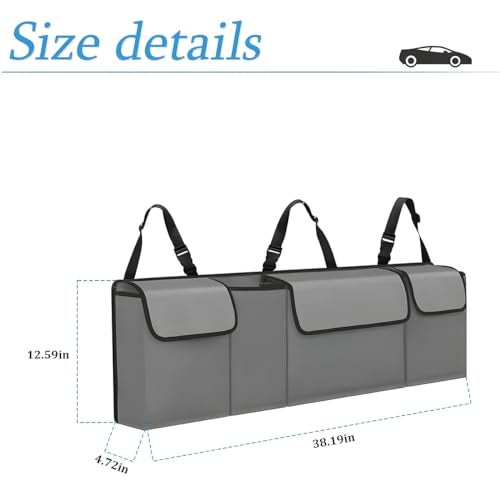 Hanemia Car Trunk Organizer and Storage, Backseat Hanging Organizer for SUV, Truck, MPV, Waterproof, Collapsible Cargo Storage Bag with 4 Pockets, Car Interior Accessories (Gray) - Image 2