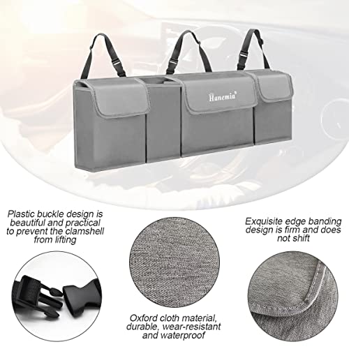 Hanemia Car Trunk Organizer and Storage, Backseat Hanging Organizer for SUV, Truck, MPV, Waterproof, Collapsible Cargo Storage Bag with 4 Pockets, Car Interior Accessories (Gray) - Image 3