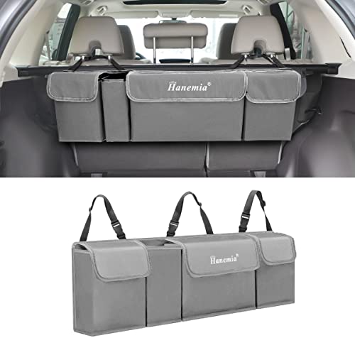 Hanemia Car Trunk Organizer and Storage, Backseat Hanging Organizer for SUV, Truck, MPV, Waterproof, Collapsible Cargo Storage Bag with 4 Pockets, Car Interior Accessories (Gray) - Image 1