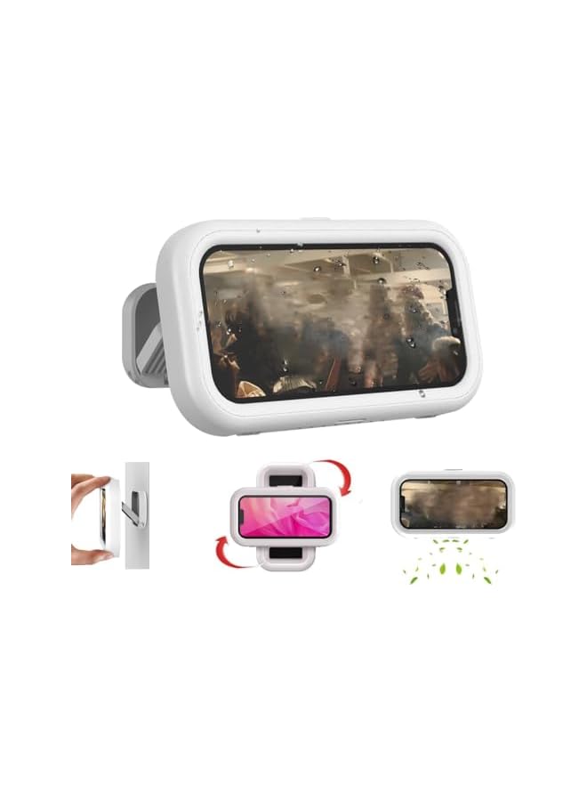 PROMASS Waterproof Shower Phone Holder with Touch Screen, Anti-Fog Angle Adjustable, 360° Rotation Wall Phone Case for 4" - 6.8" Cell Phone (White) - Image 1