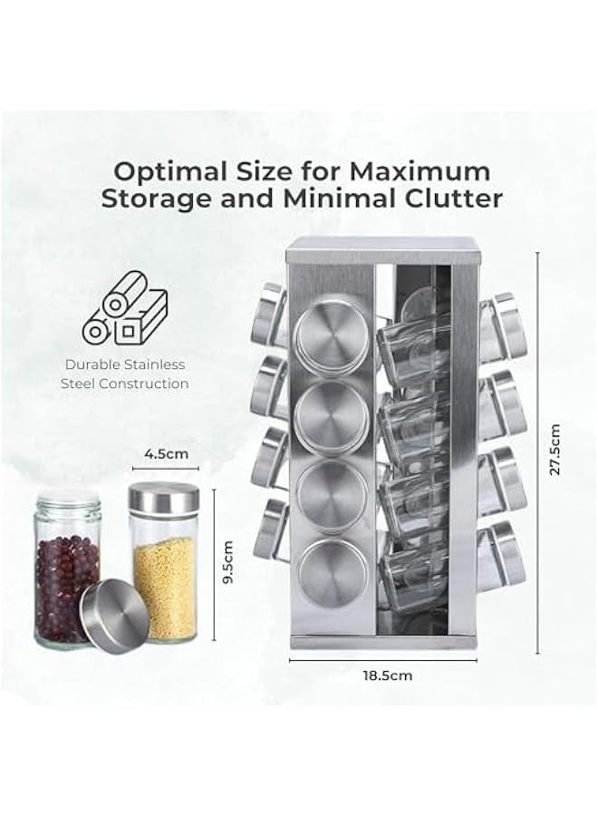 Beauenty Multifunctional Stainless Steel Rotating Spice Rack Set - 16-Jar Spice Bottle Organizer with sticker Labels, Silicone Folding Funnel, and Pen - Durable Kitchen Storage Solution for Seasonings - Image 3