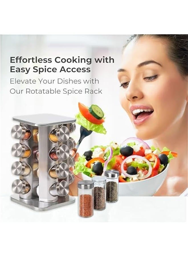 Beauenty Multifunctional Stainless Steel Rotating Spice Rack Set - 16-Jar Spice Bottle Organizer with sticker Labels, Silicone Folding Funnel, and Pen - Durable Kitchen Storage Solution for Seasonings - Image 4