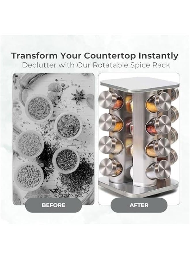 Beauenty Multifunctional Stainless Steel Rotating Spice Rack Set - 16-Jar Spice Bottle Organizer with sticker Labels, Silicone Folding Funnel, and Pen - Durable Kitchen Storage Solution for Seasonings - Image 5