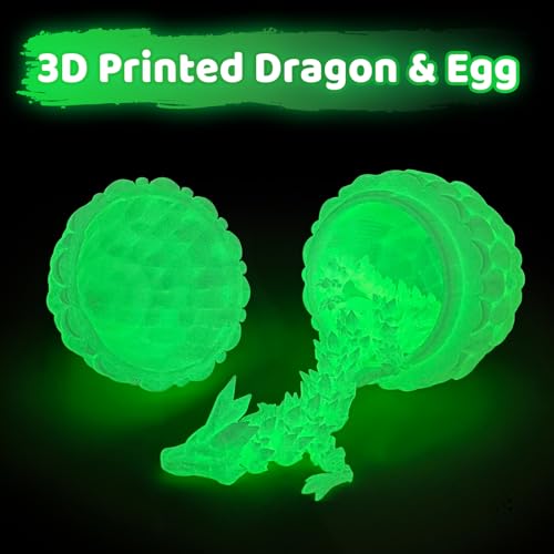 Flavery 3D Dragon Egg Glow in The Dark Surprise Egg with Flexible Crystal Dragon Inside 3D Printed Gift Articulated Animal Figurine Desk Pet Decor - Image 5