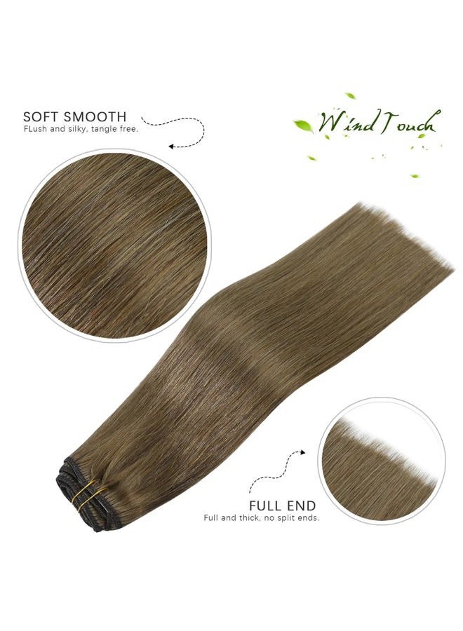 WindTouch Clip in Hair Extensions Human Hair Ash Brown Hair Extensions For Women 15Inch 70g Straight #8 - Image 2