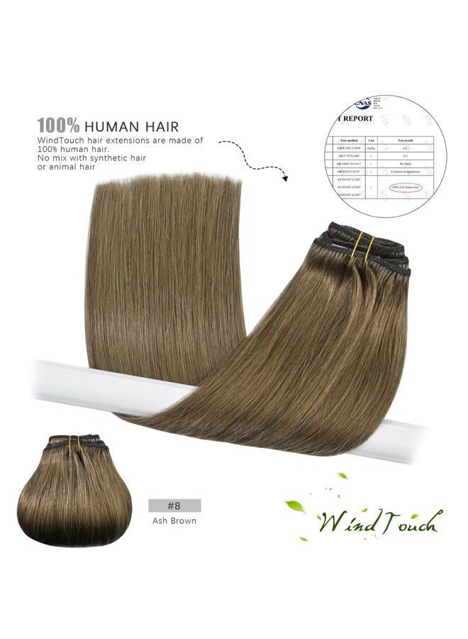 WindTouch Clip in Hair Extensions Human Hair Ash Brown Hair Extensions For Women 15Inch 70g Straight #8 - Image 5