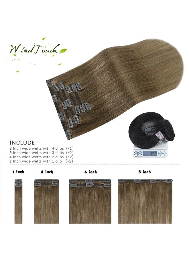 WindTouch Clip in Hair Extensions Human Hair Ash Brown Hair Extensions For Women 15Inch 70g Straight #8 - Image 3