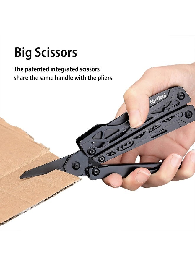 NexTool Black Knight Multitool Knife, 12 in 1 Stainless Steel Multitool, Pocket Knife with Self-Locking, Huge Scissors, 9 Screwdriver Bits, Bottle Opener for Camping Fishing Survival, Gifts for Men - Image 3