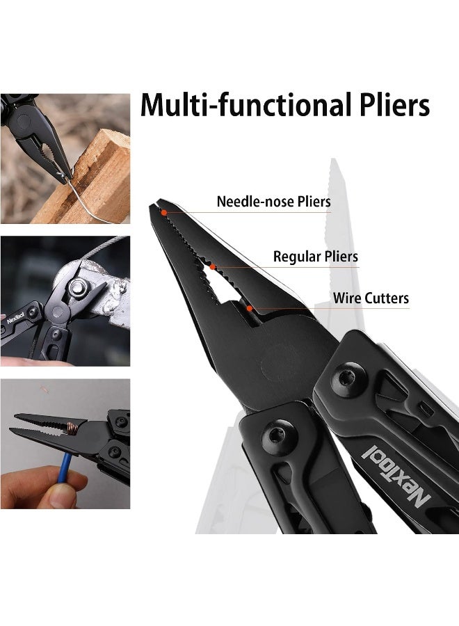 NexTool Black Knight Multitool Knife, 12 in 1 Stainless Steel Multitool, Pocket Knife with Self-Locking, Huge Scissors, 9 Screwdriver Bits, Bottle Opener for Camping Fishing Survival, Gifts for Men - Image 4