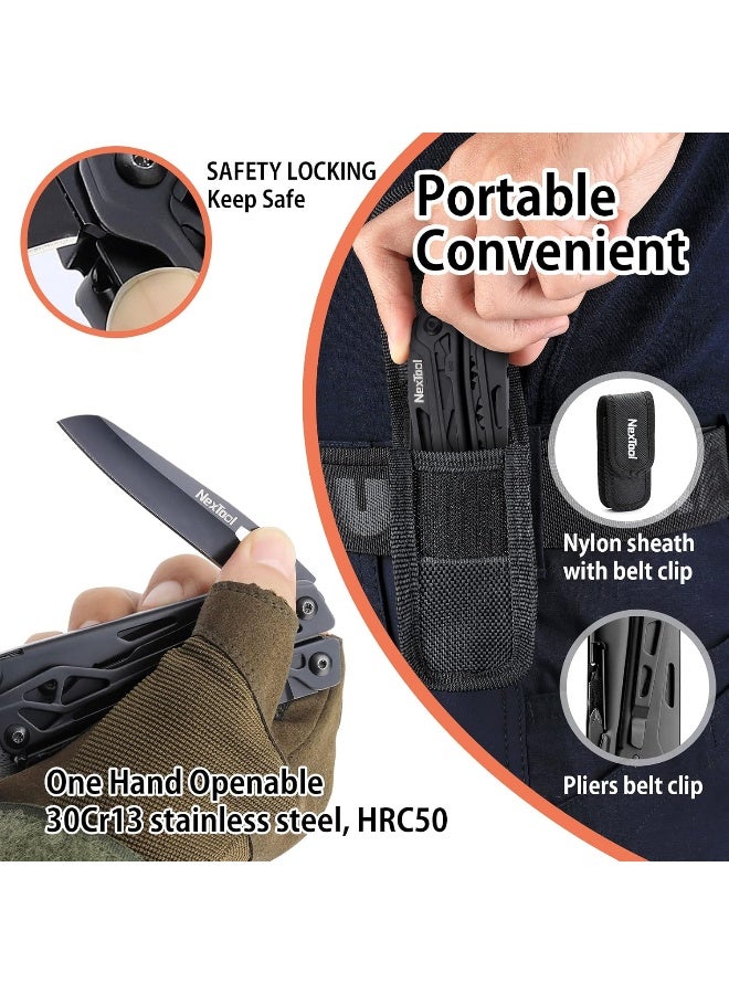 NexTool Black Knight Multitool Knife, 12 in 1 Stainless Steel Multitool, Pocket Knife with Self-Locking, Huge Scissors, 9 Screwdriver Bits, Bottle Opener for Camping Fishing Survival, Gifts for Men - Image 1