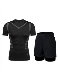 Swimwear Men's Anti-embarrassment Shorts Swimming Trunks Equipment Sunscreen Full Body Hot Spring Swimwear Men's Suit Summer-Color:Elite Short Sleeves + Double-layer Swimming Trunks -Size:Xl
