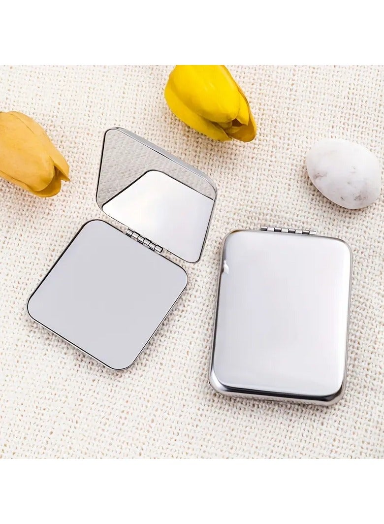 Rozino 1pc Portable Double-Sided Stainless Steel Makeup Mirror for Women - Perfect for Travel and Students  - Image 2