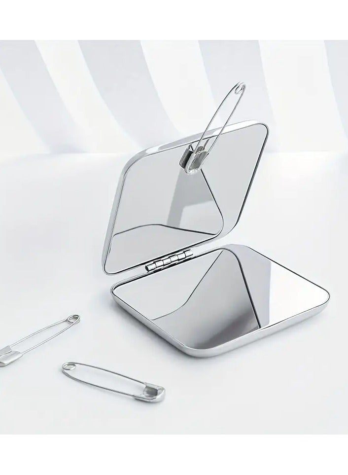 Rozino 1pc Portable Double-Sided Stainless Steel Makeup Mirror for Women - Perfect for Travel and Students  - Image 1