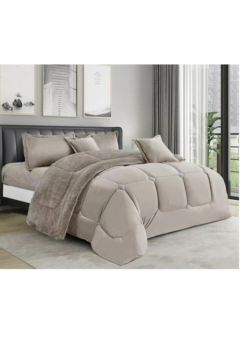 مينج لي مفرش ملكي 6 قطع نفرين شتوي وجهين وجه مخمل وجه فرو مقاس كينج 220x240 سم - Image 5