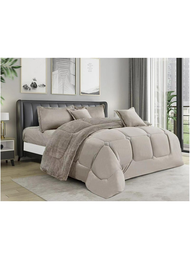 مينج لي مفرش ملكي 6 قطع نفرين شتوي وجهين وجه مخمل وجه فرو مقاس كينج 220x240 سم - Image 1