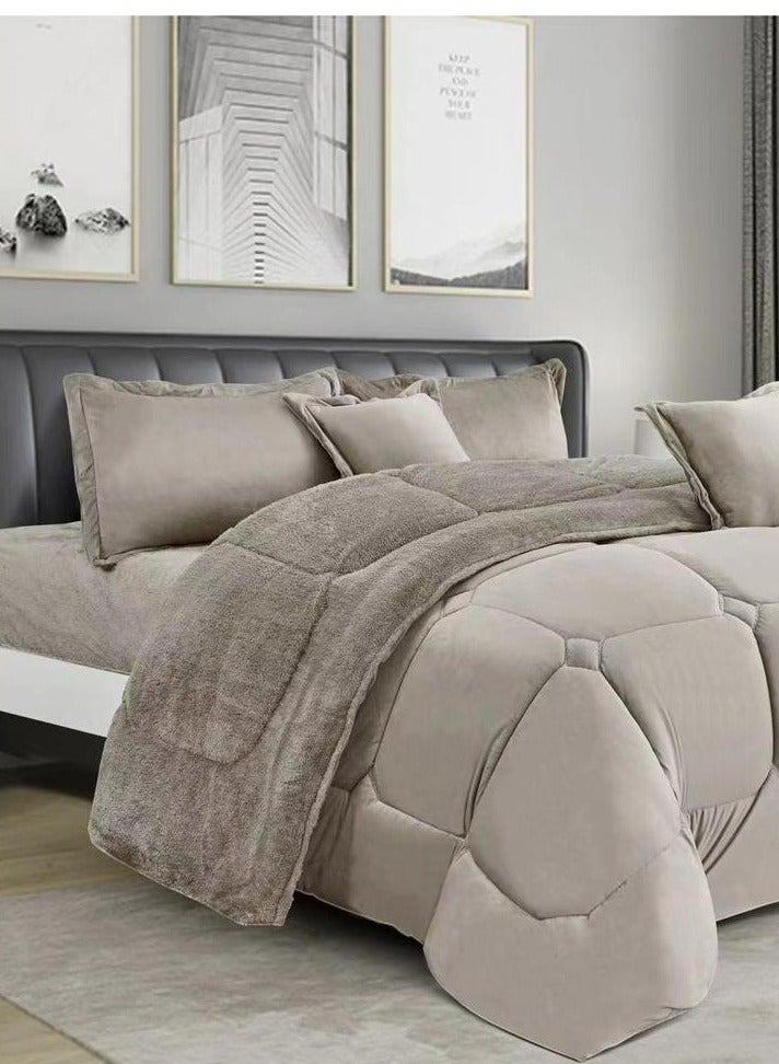 مينج لي مفرش ملكي 6 قطع نفرين شتوي وجهين وجه مخمل وجه فرو مقاس كينج 220x240 سم - Image 2