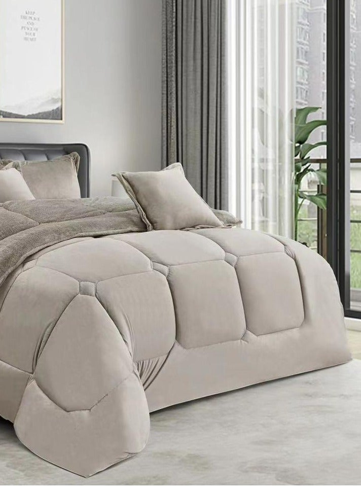 مينج لي مفرش ملكي 6 قطع نفرين شتوي وجهين وجه مخمل وجه فرو مقاس كينج 220x240 سم - Image 3