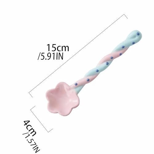 Winatehr ceramic cute small Soup Spoons, colorful japanese Spoon, cereal long handled Spoons set for Dessert 4 pcs - Image 3
