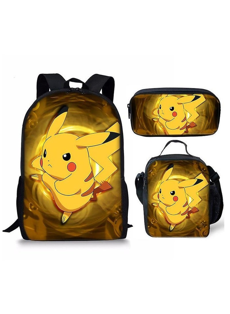 Pikachu Student Breathable Backpack Three-Piece Set 29*42*16cm