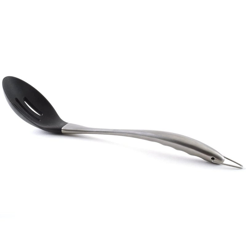Baskety Basics Silicone Slotted Spoon 32 cm High Heat Resistant to 480F Hygienic One Piece Design Large Serving and Draining Spoon Steel Spoon Hole Black - Image 1