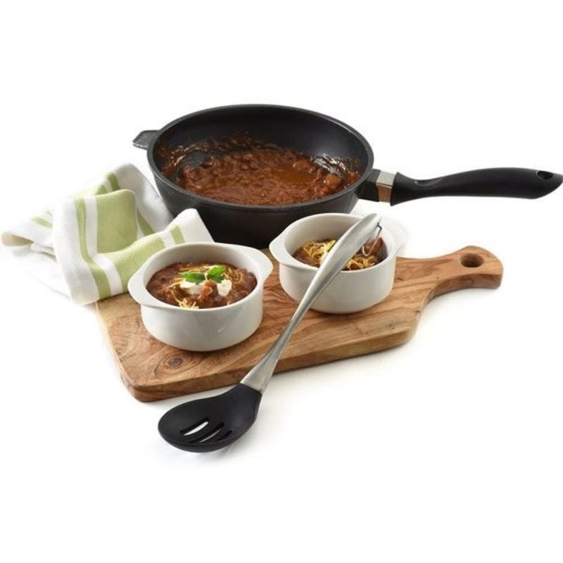 Baskety Basics Silicone Slotted Spoon 32 cm High Heat Resistant to 480F Hygienic One Piece Design Large Serving and Draining Spoon Steel Spoon Hole Black - Image 4