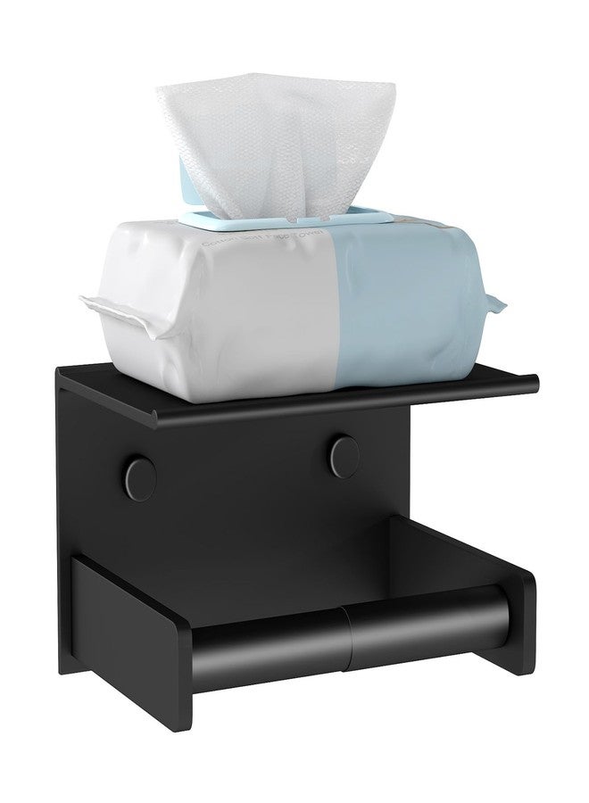 YUMORE Toilet Paper Holder with Shelf, Adhesive or Screw Wall Mount Paper Towel Holder,Stainless Steel Tissue Holder with Toilet Paper Spring Rod for Bathroom Wipe Storage,Washroom（Black） - Image 1