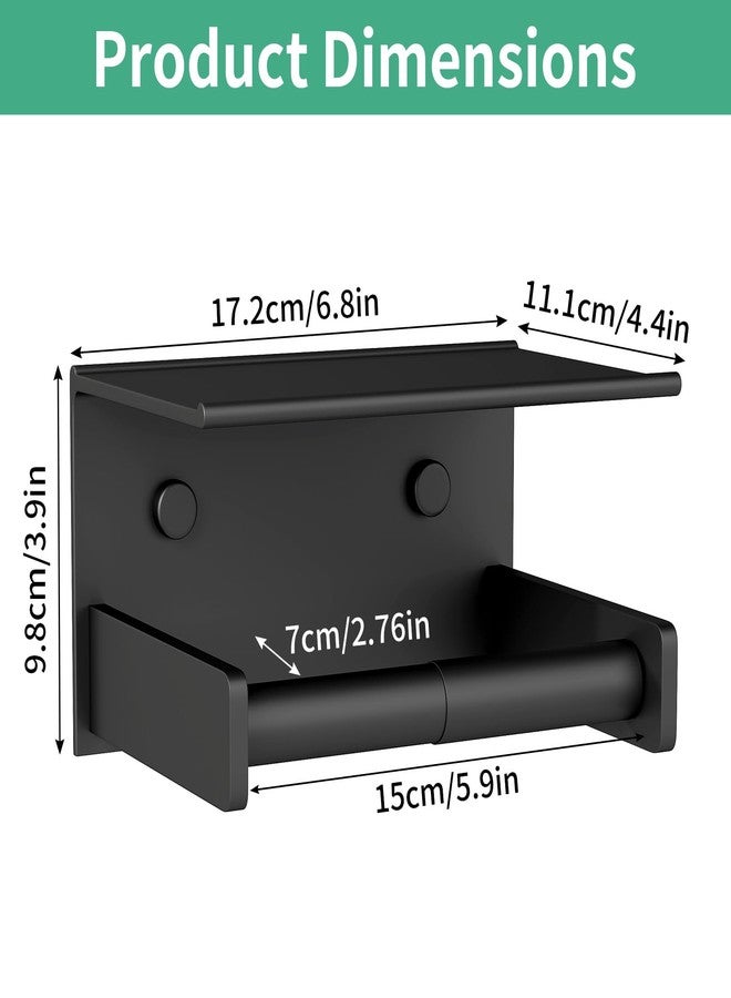 YUMORE Toilet Paper Holder with Shelf, Adhesive or Screw Wall Mount Paper Towel Holder,Stainless Steel Tissue Holder with Toilet Paper Spring Rod for Bathroom Wipe Storage,Washroom（Black） - Image 5