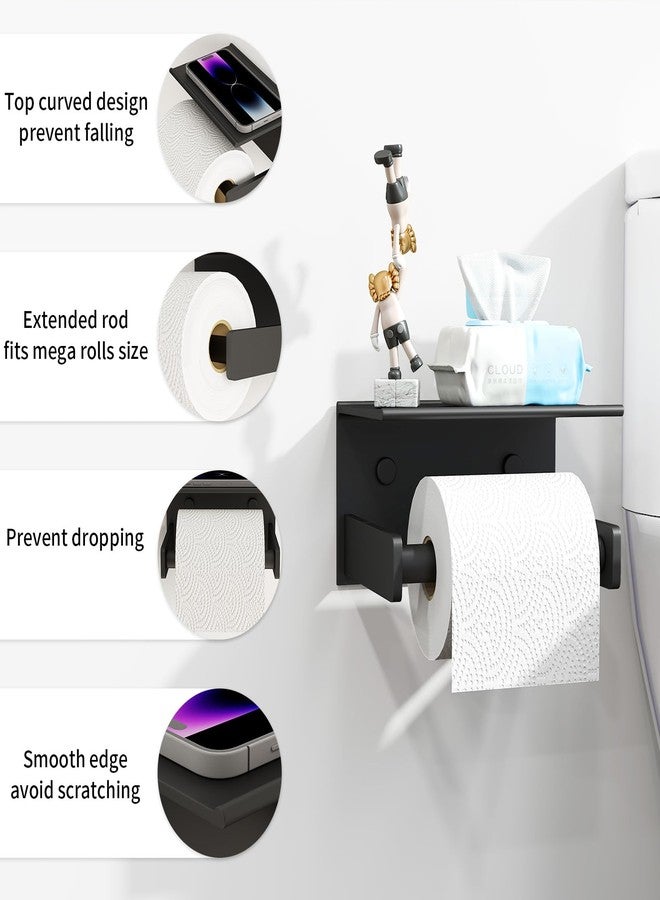 YUMORE Toilet Paper Holder with Shelf, Adhesive or Screw Wall Mount Paper Towel Holder,Stainless Steel Tissue Holder with Toilet Paper Spring Rod for Bathroom Wipe Storage,Washroom（Black） - Image 3