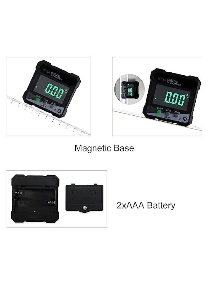 PROMASS Digital Inclinometer, Angle Finder with Bevel Gauge LCD Display Backlight Magnetic Base High Accuracy Waterproof Battery Powered Measuring Tool Plastic for Woodworking Black  - Image 1