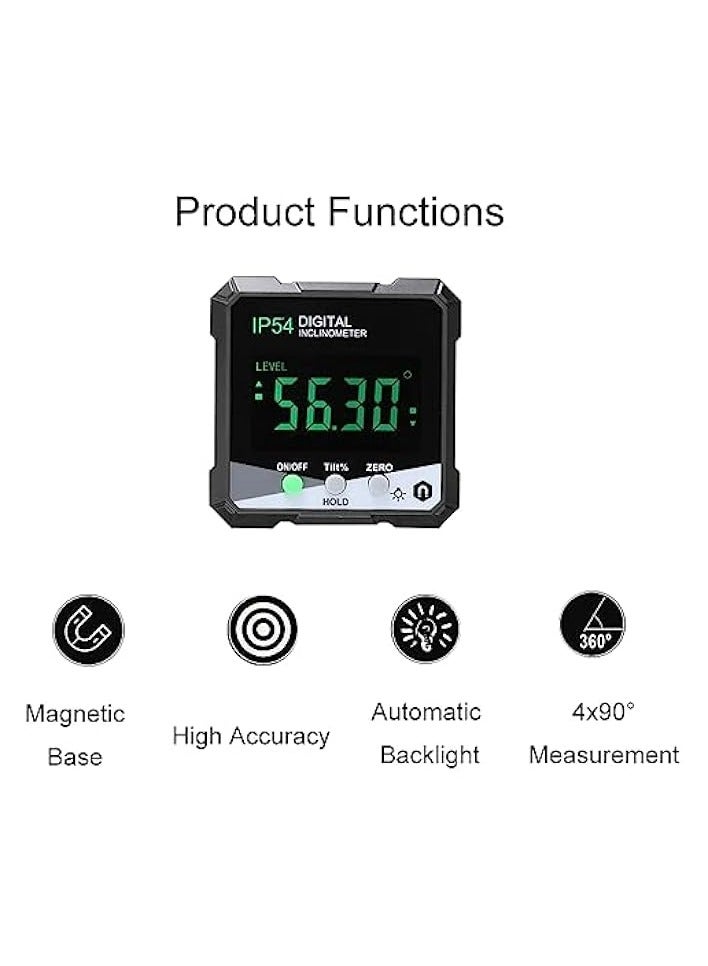 PROMASS Digital Inclinometer, Angle Finder with Bevel Gauge LCD Display Backlight Magnetic Base High Accuracy Waterproof Battery Powered Measuring Tool Plastic for Woodworking Black  - Image 4