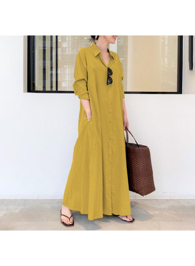 Large Size Women's New Muslim Spring And Autumn Long Sleeve Simple Loose Casual Long And Korean Shirt Dress 