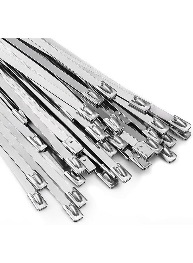 Loquat Metal Zip Ties 11.8 inch 100pcs 304Stainless steel Heavy duty Multi-purpose Self-locking Cable Ties Suitable for in machinery, vehicles, farms, pipes, roofs,cables, as well as Outdoor binding - Image 1