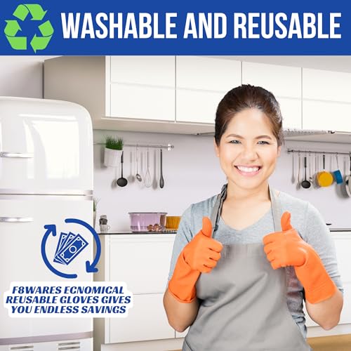 F8WARES 2 Pairs Multi Purpose Extra Thick Rubber Hand Gloves for Cleaning, Dish-washing, Gardening and Industrial Use with Anti Slip Grip - Reusable & Waterproof Suitable for Kitchen Bathroom & Toilet - Image 4