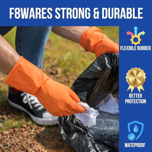 F8WARES 2 Pairs Multi Purpose Extra Thick Rubber Hand Gloves for Cleaning, Dish-washing, Gardening and Industrial Use with Anti Slip Grip - Reusable & Waterproof Suitable for Kitchen Bathroom & Toilet - Image 3