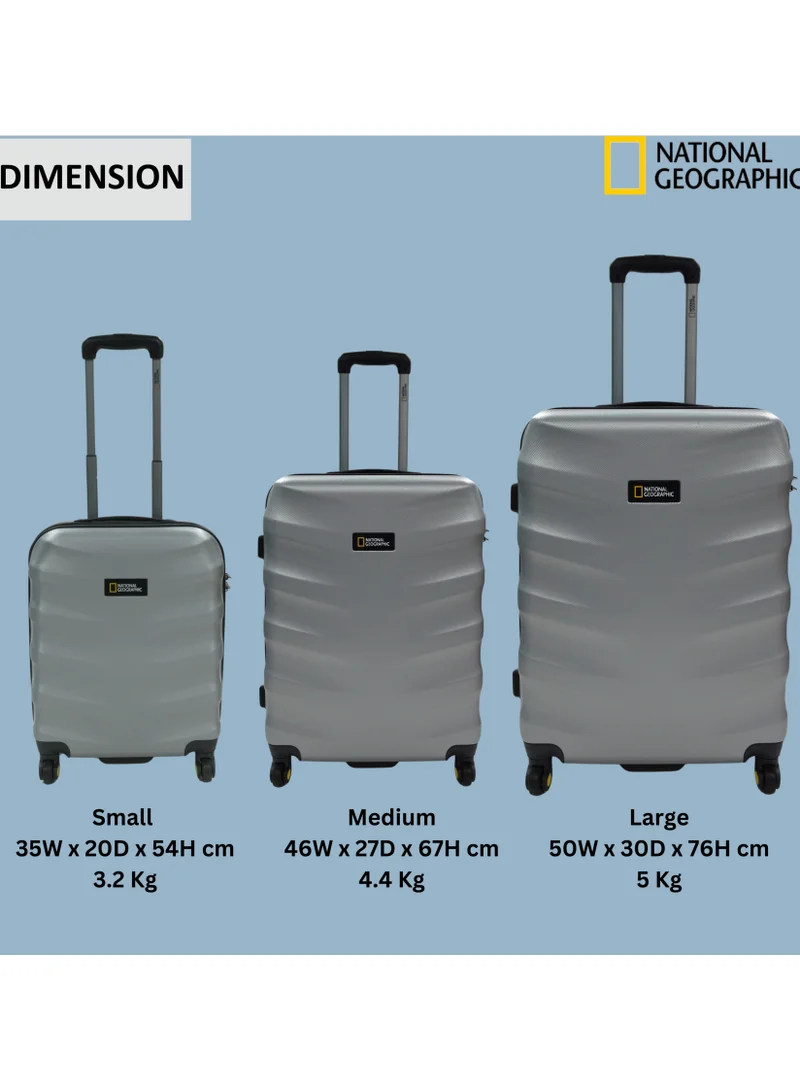 NATIONAL GEOGRAPHIC National Geographic Arete ABS Hard Case Large Check-In Travel Suitcase Silver, Durable Lightweight Travel Luggage, 4 Wheel Trolley Bag with TSA Combination Lock (28 Inch).