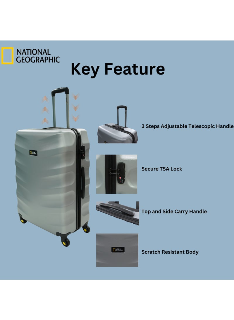 NATIONAL GEOGRAPHIC - National Geographic Arete ABS Hard Case Large Check-In Travel Suitcase Silver, Durable Lightweight Travel Luggage, 4 Wheel Trolley Bag with TSA Combination Lock (28 Inch). - Image 1