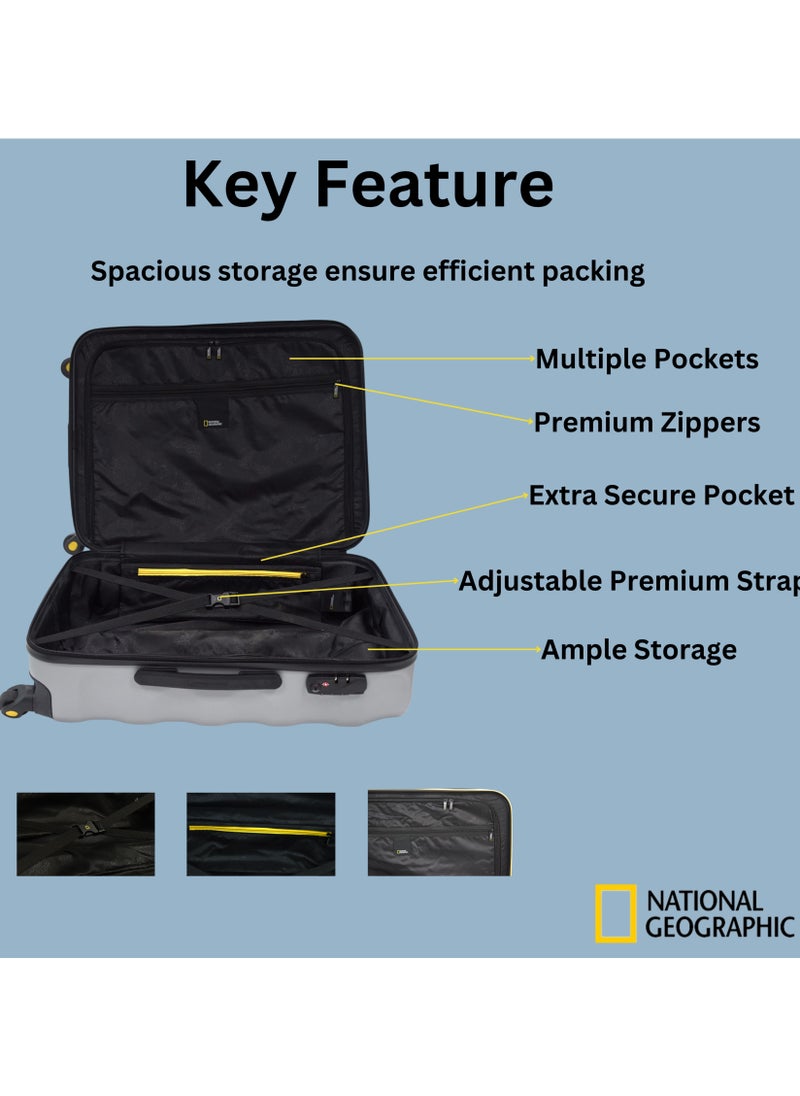 NATIONAL GEOGRAPHIC - National Geographic Arete ABS Hard Case Large Check-In Travel Suitcase Silver, Durable Lightweight Travel Luggage, 4 Wheel Trolley Bag with TSA Combination Lock (28 Inch). - Image 1