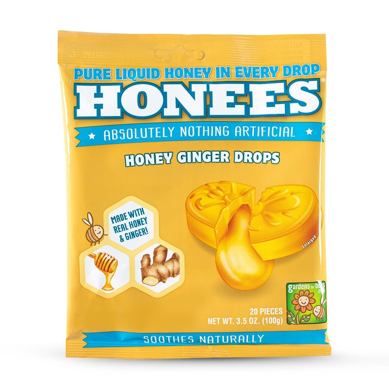 Filled Honey Ginger Drops Natural Cough Drops Pure Ginger Sore Throat Relief Nothing Artificial Throat Coat Lozenges Natural Cough Suppressant NonGMO Gluten Free 1 Pack 20 Drops