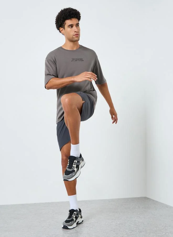 Styli Active Men Brown Oversized Printed T-Shirt