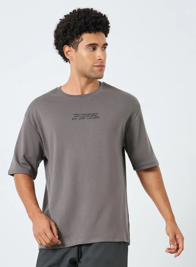 Styli Active Men Brown Oversized Printed T-Shirt