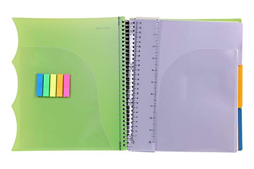 Mintra Office Durable PREMIUM Spiral Notebook, ((Green, 3 Subject, 8.5in x 11in)), Fabric Covered Coils, No Snags, Removable Adjustable Pocket Dividers, Ruler, Organization, Customizable - Image 3