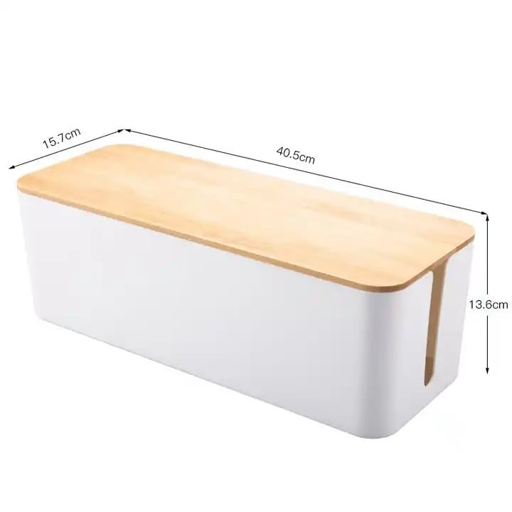 TIPAKKA cable wire organizer box cable manager box for office,home (wooden, white big) size: 40.5 * 15.7 * 13.6 cm - Image 3