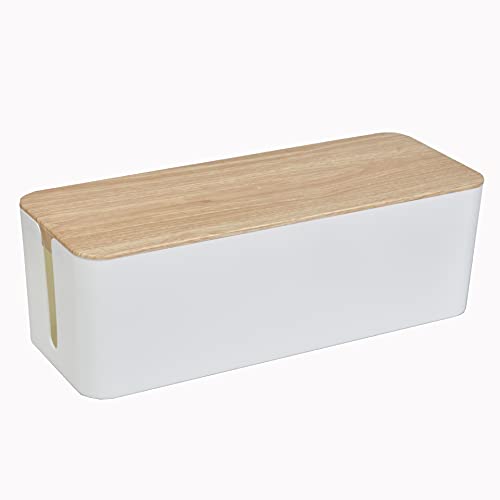 TIPAKKA cable wire organizer box cable manager box for office,home (wooden, white big) size: 40.5 * 15.7 * 13.6 cm - Image 1